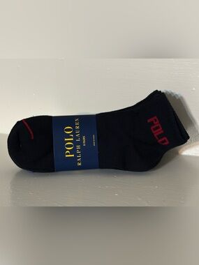 8 Pair of Ralph Lauren Black Ankle Socks with Colorful Polo Accent